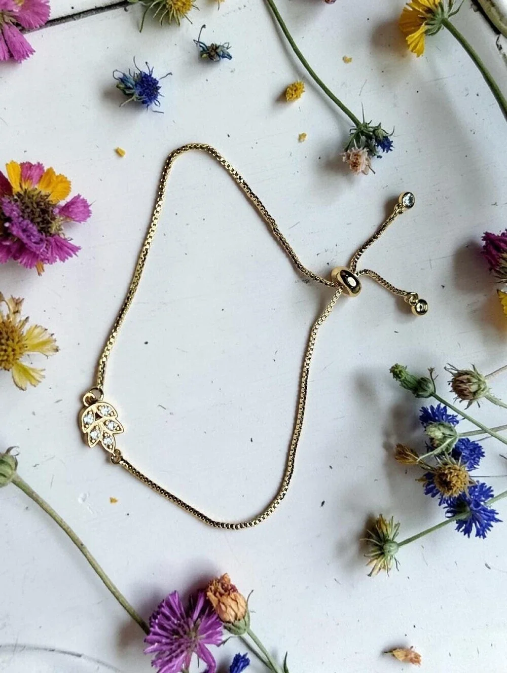 Gold Crystal Leaf Adjustable Bracelet for Women